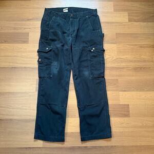 Men's Carhartt Black Distressed Ripstop Double Knee Cargo Work Pants Sz 34 x 30